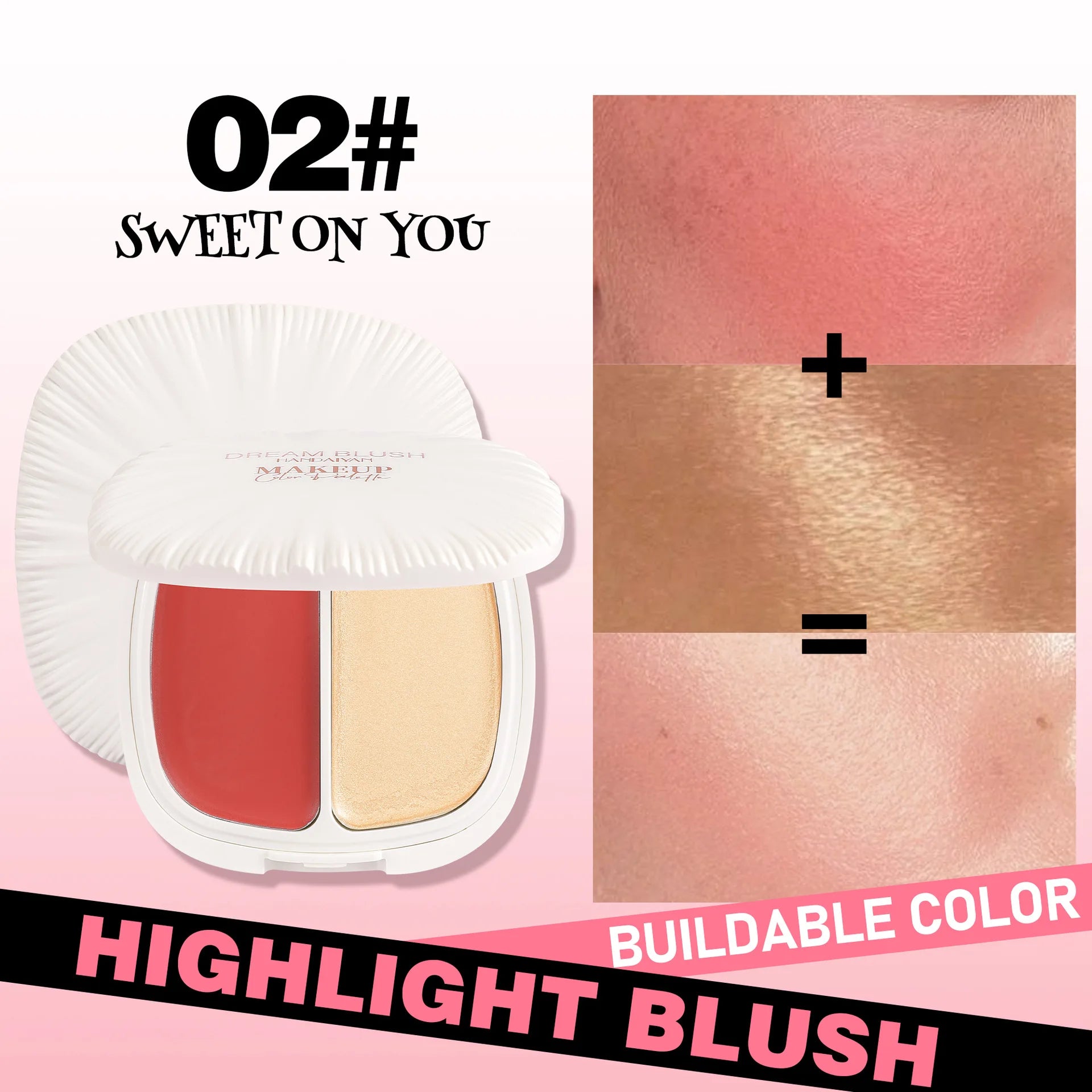 2 In 1 Dream Blush Highlighter Palette Natural Glow Face Contour Long Lasting Luminous Finish Healthy Radiance Duo