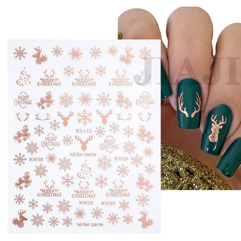 Sliver Bronzing 3D Christmas Nail Art Decoration Sticker Sparkly White Colorful Glitter Geometry Snowflake Winter Slider Foil
