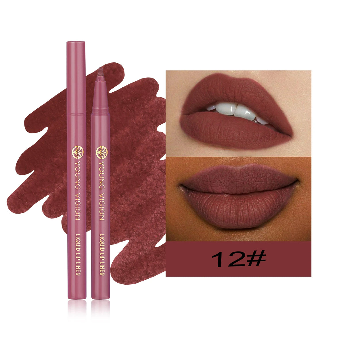 12-Color Matte Velvet Liquid Lip Liner Pen for Lip Line Definition, Lip Shape Correction, and Lip Tinting