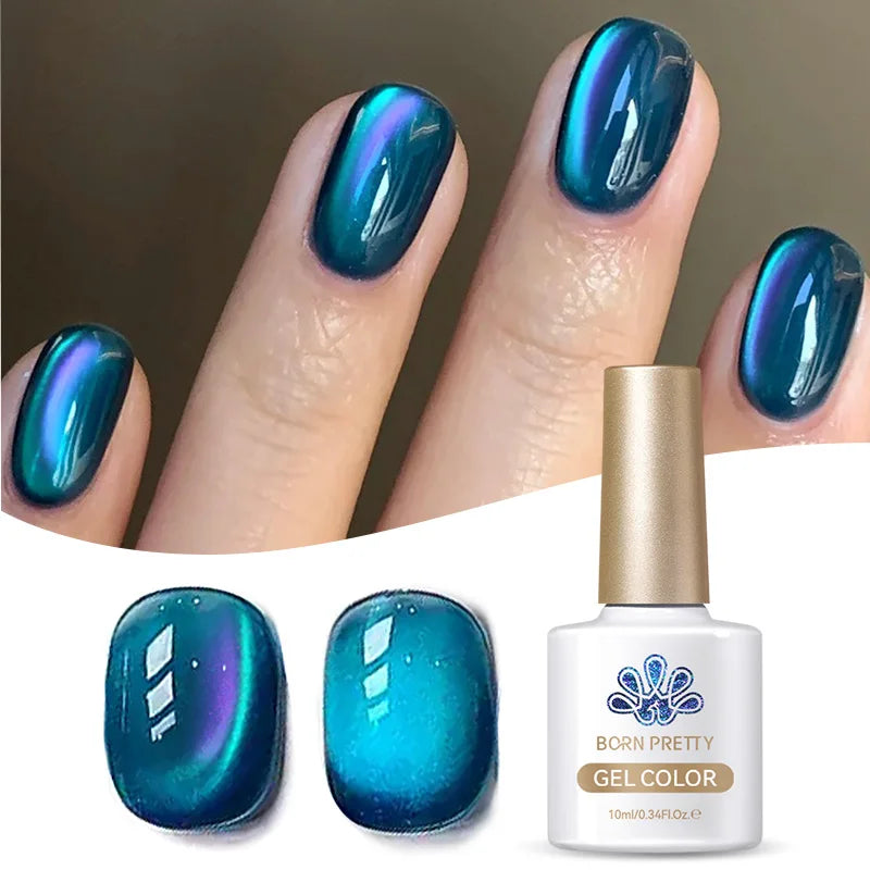 BORN PRETTY 10ml Blue Glass Bead Cat Magnetic Gel Ultra Shine Summer Glitter Semi Permanent Soak Off UV Gel Nail Art Varnish