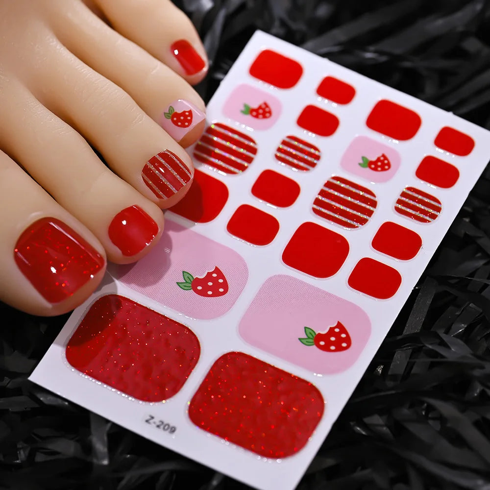 1pcs 22tips Gradient Glitter Full Toe Nail Wraps 3D Shiny Omber Pink/Purple/blue Toe Nail Polish Stickers Baking Free Toe Strips