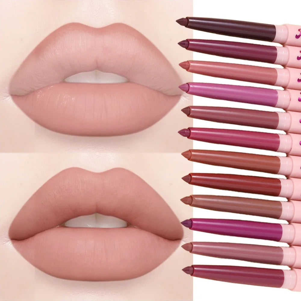 Long-Lasting Waterproof Matte Nude Lip Liner Lisptick Pen High Pigmentation Retractable Smooth Application Makeup Cosmetics