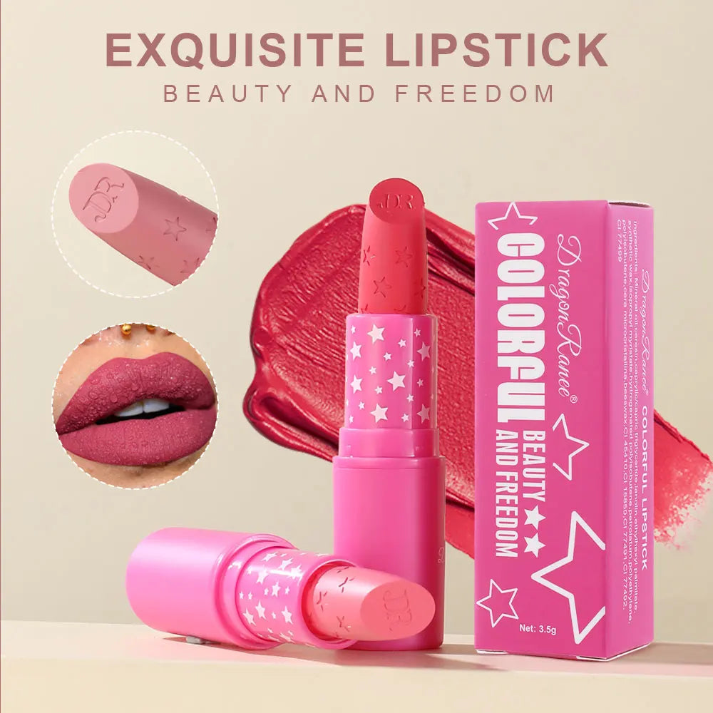 Waterproof Rose Pink Lipstick Star Embossed Velvet Matte Lasting Lip Stick Lasting Non-stick Cup Lip Gloss Women Makeup Cosmetic