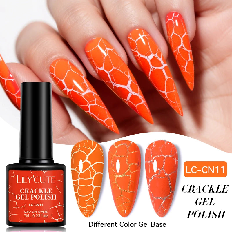 LILYCUTE 7ml Crackle Gel Nail Polish Cracking Nail Gel Quick Dry Nail Art Varnishes Hybrid Semi Permanent Soak Off Base Top Coat