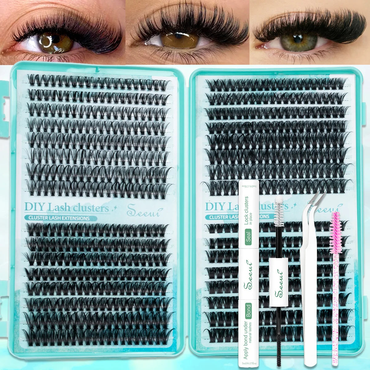 SEEUI DIY Cluster Lashes Kit Individual Lashes 3D Faux Mink Lashes Wispy Eyelash Extension Kit with Bond&Seal Lash Tweezer
