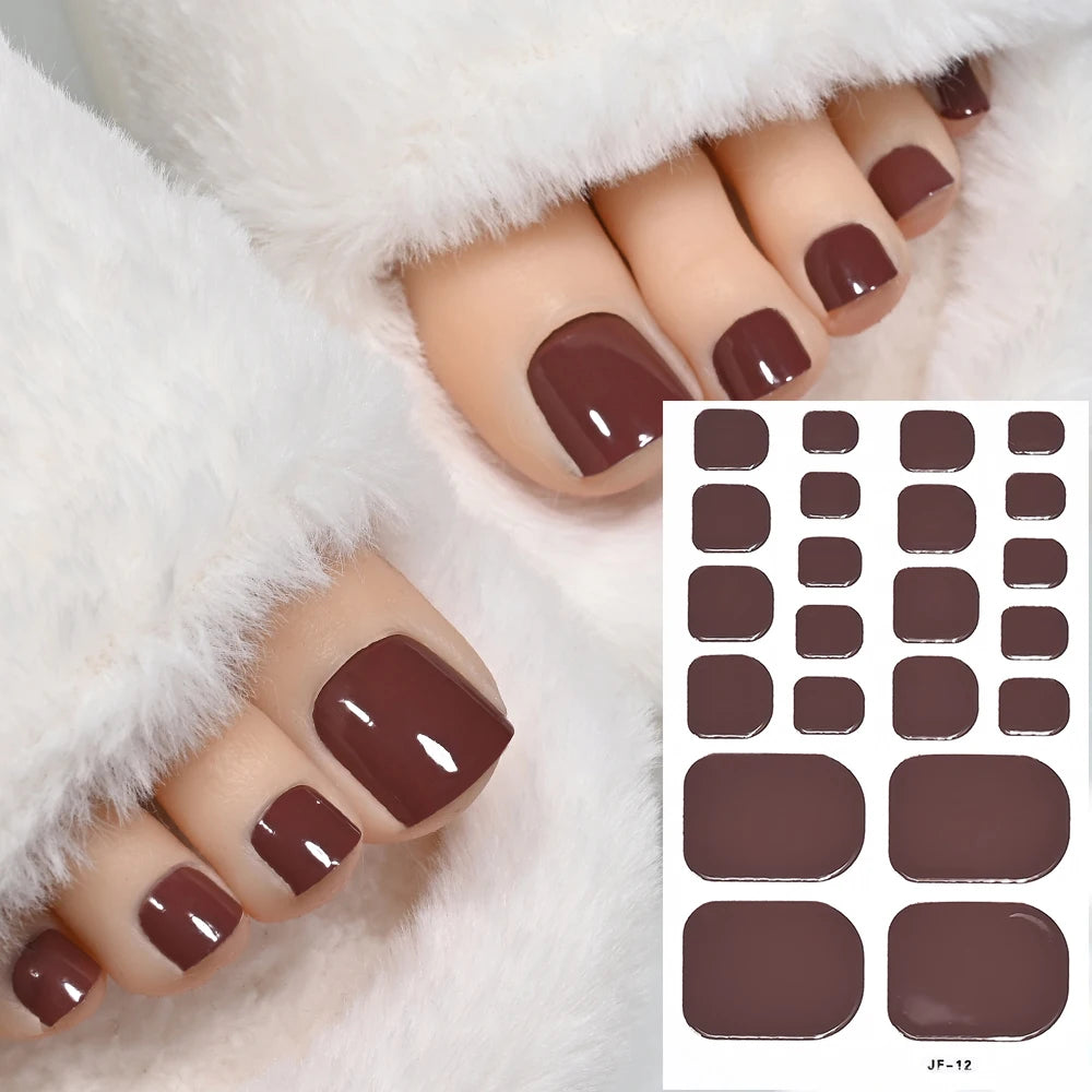1pcs 22tips Gradient Glitter Full Toe Nail Wraps 3D Shiny Omber Pink/Purple/blue Toe Nail Polish Stickers Baking Free Toe Strips