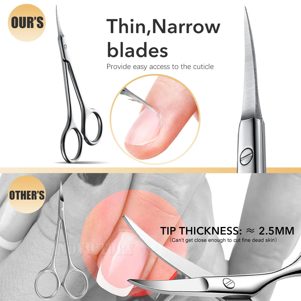 Stainless Steel Cuticle Scissors Dead Skin Remover For Nails Art Clippers Russian Nail Scissors Manicure Curved Tip Scissor