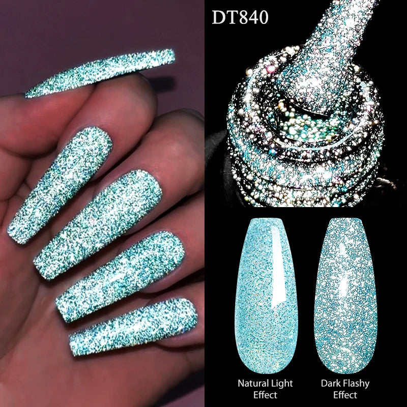 MEET ACROSS 7ml Dark Color Glitter Top Coat Gel For Nails Brocade Powder 2 In 1 Chameleon Nail Art Gel Varnish Manicure