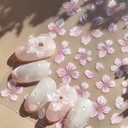 TSZS 3D Lovely Spring Flower Nail Art Stickers Pink White Crystal Flower Kpop Bow Ribbon Nail Decals