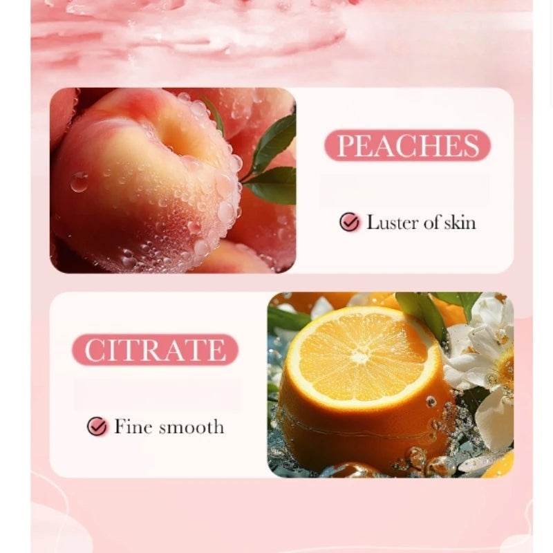 300ml Peach Exfoliating Shower Gel, Rich in Peach Extract, Citrate Salts and Other Ingredients, with a Fresh Peach Scent, Long-Lasting Fragrance, Rich Foam, and Delicate Exfoliating Particles That Can Effectively Penetrate an