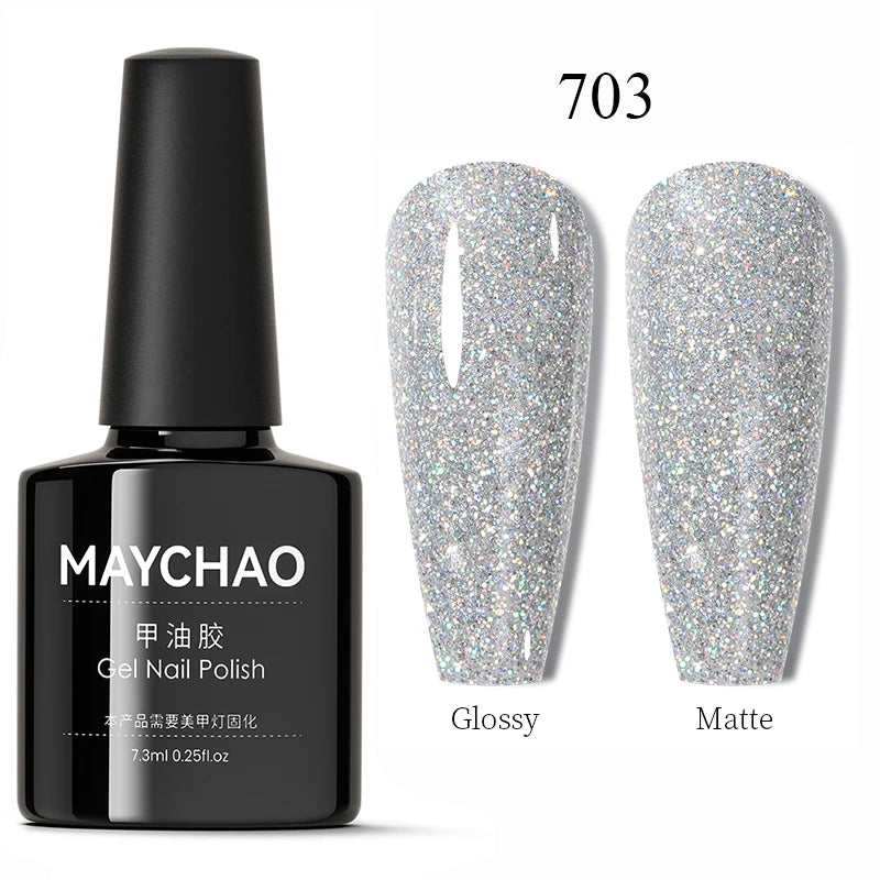 MAYCHAO Glitter Gel Nail Polish 7.3ml Semi-permanent Sequins Shiny Gel Base Top Coat Soak Off UV LED Varnish Nail Art Decoration