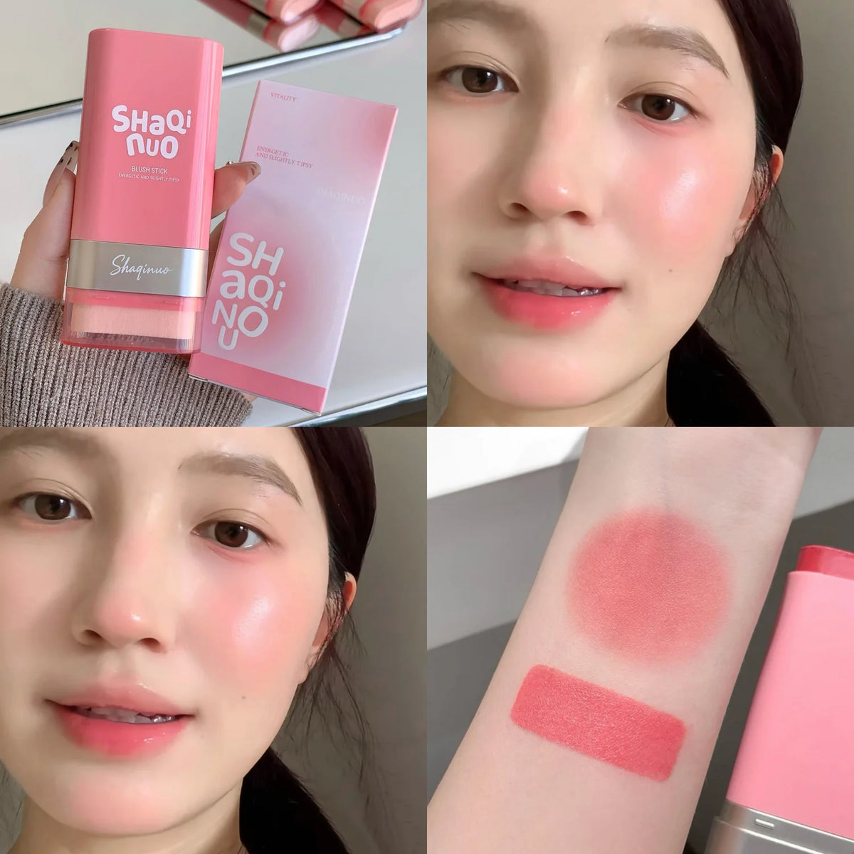 SHAQINUO Large-capacity High Color Rotating Blush Cream Stick 13g Moisturing Natural Long-lasting Waterproof Non-Removing Blush