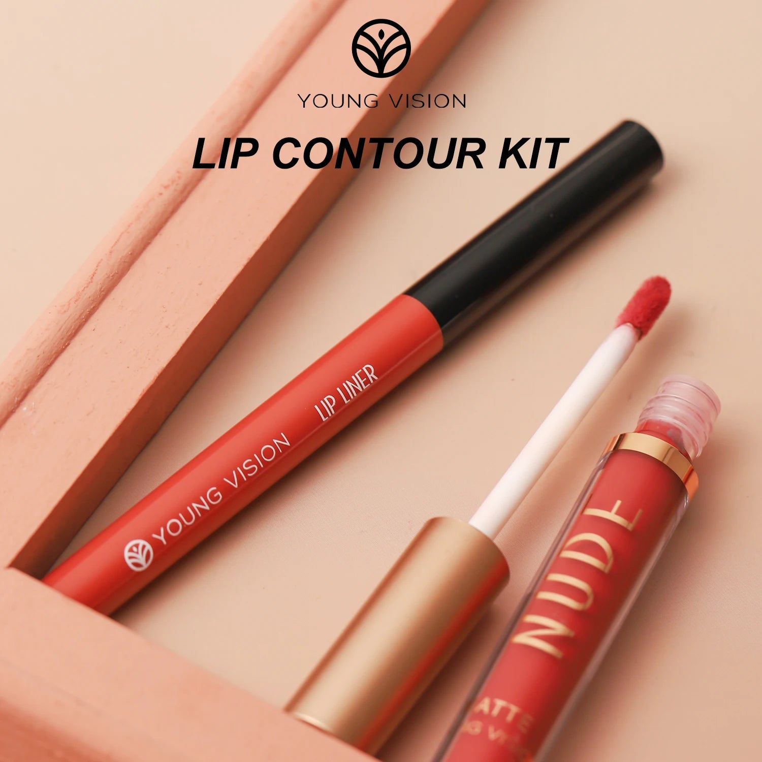 YOUNG VISION Dual Color Lip Liner Lip Gloss Combo Set Color Showing Waterproof Sweatproof Non-Sticky Cup Lip Gloss Set