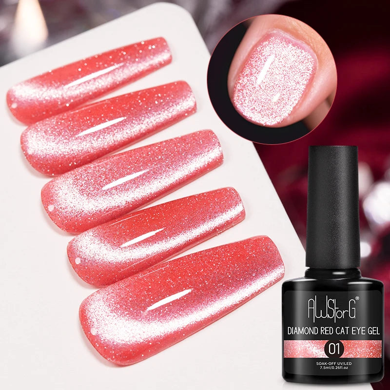 AWStorG Intense Rainbow Cat Eye Gel 5ml Holographic Laser Magnetic Nail Gel Soak Off UV LED Gel Polish Shiny Rainbow Manicur