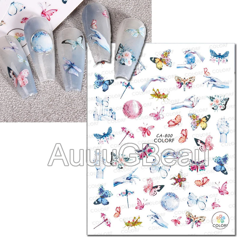 3d Nail Art Decals Geometric Lines Daisy Sunflowers Letters Adhesive Sliders Nail Stickers Decoration For Manicure