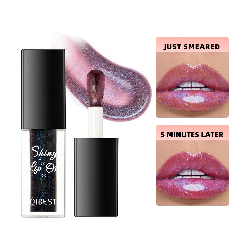 QIBEST Mirror Lip Glaze Moisturizing Color Changing Lipgloss Shiny Lip Balm Oil Plumping Lasting Diamond Lip Stain Tint Makeup