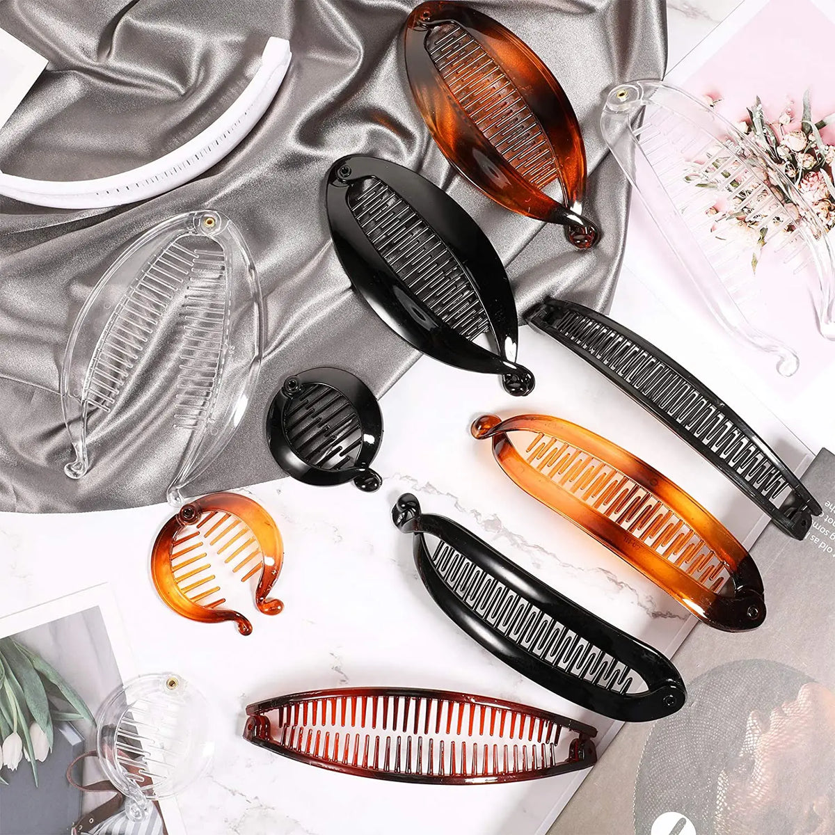 12 PCS Banana Hair Clips Classic Combs Large Double Comb Fishtail Hair Clip Banana Ponytail Holder Clip for Women