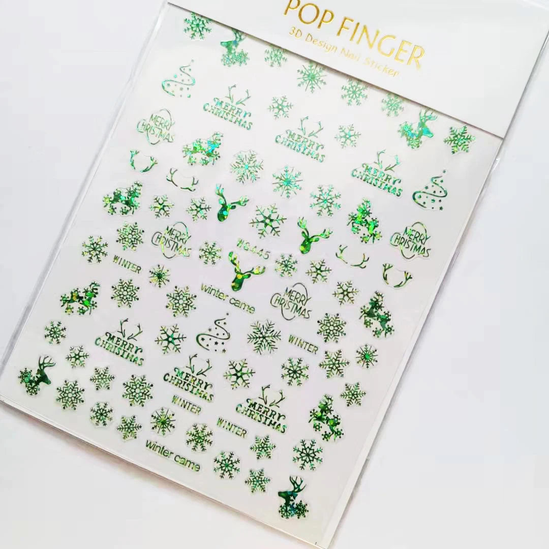 Sliver Bronzing 3D Christmas Nail Art Decoration Sticker Sparkly White Colorful Glitter Geometry Snowflake Winter Slider Foil