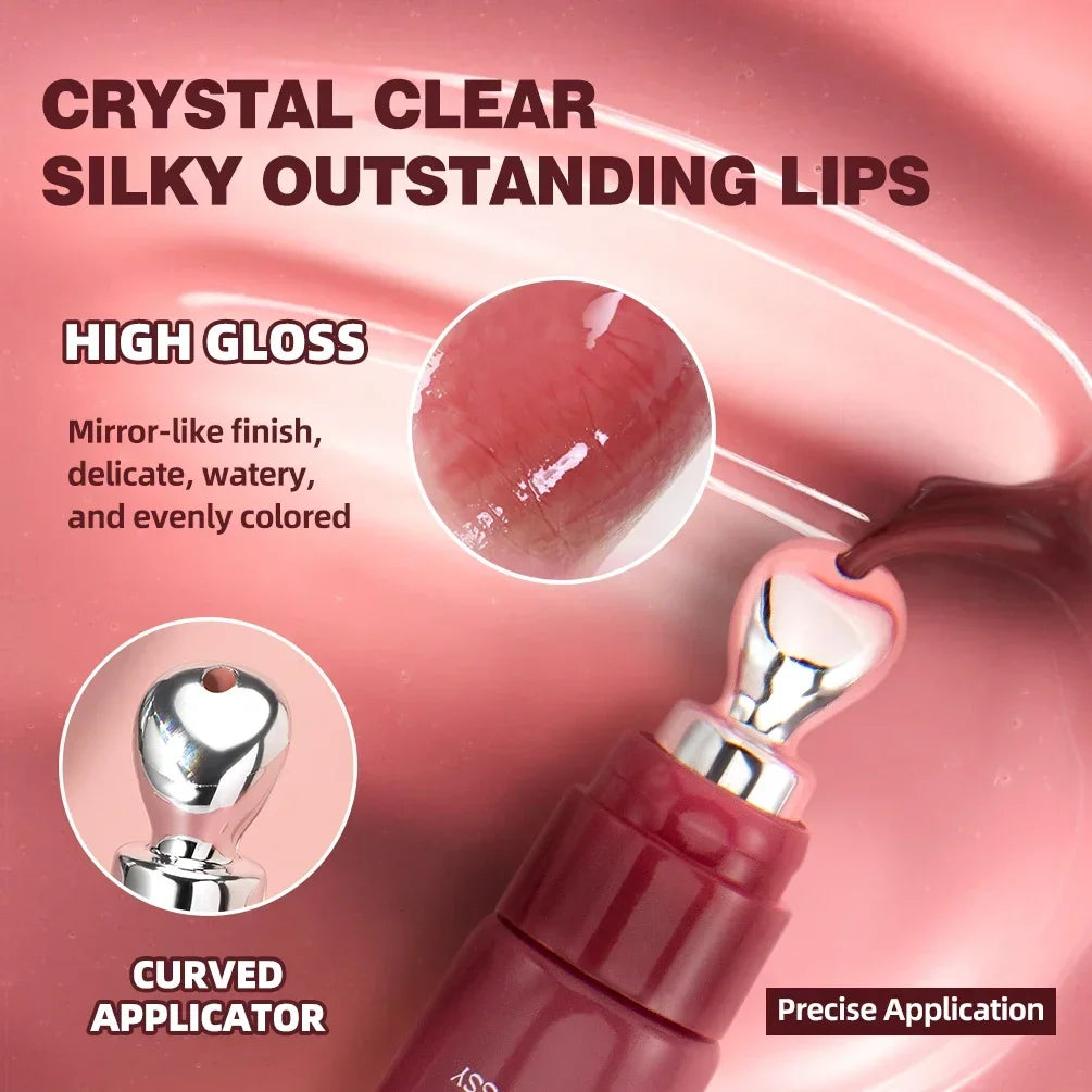 QIBEST 4 Colors Mirror Pearl Fine Shimmering Hydrating Pipe Lip Gloss Moisturizing Crystal Gloss Lip Glaze Layering Lip Makeup