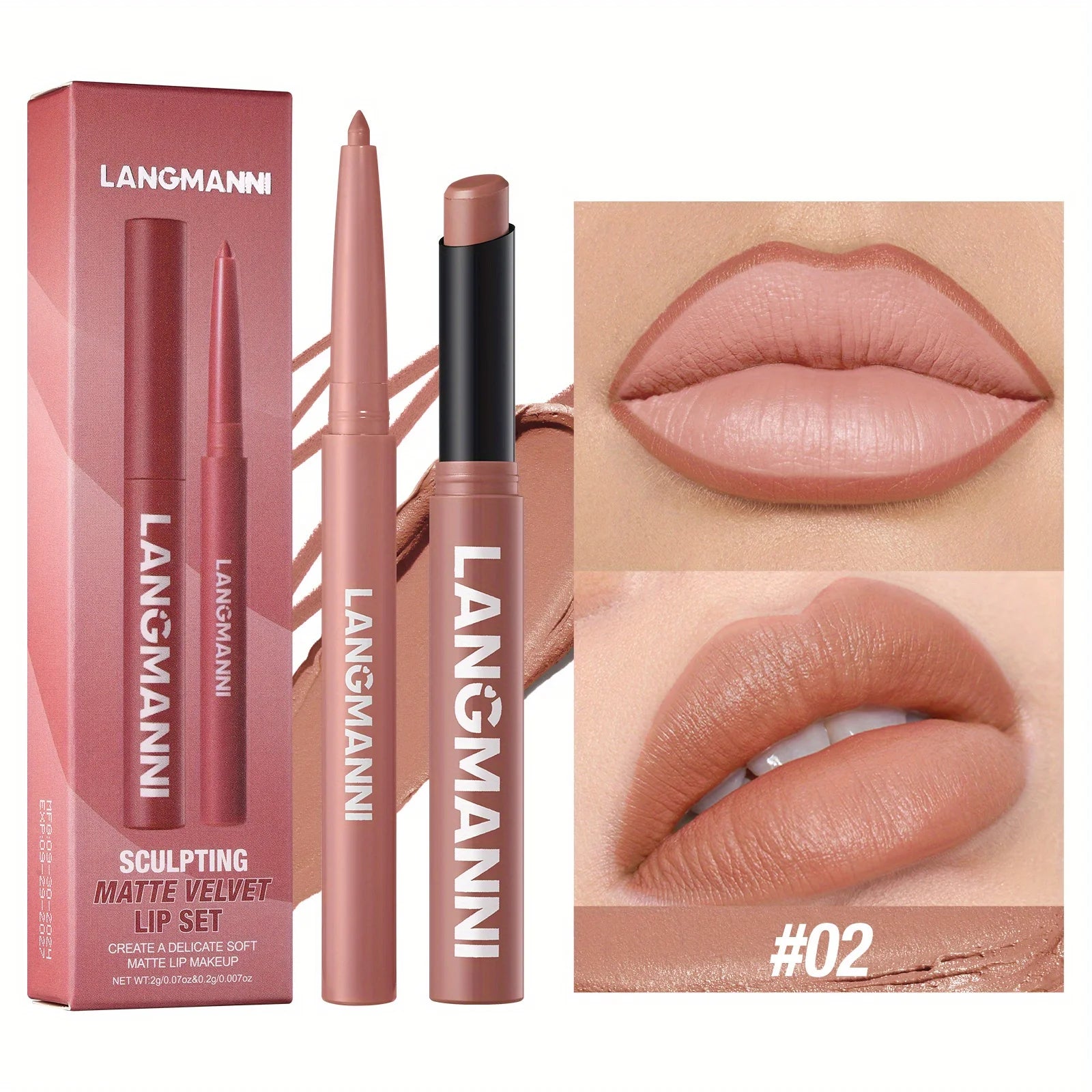 Oblique Rotating Matte Lipstick Lasting & Matte Lip Liner 2 Combination Set