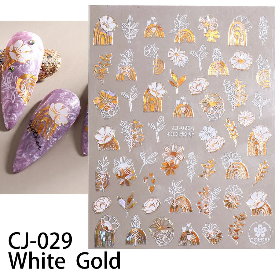 Shiny Gold Star Moon Sun Nail Stickers for Manicure Accessories Heart Feather Animals Printing Self Adhesive Nail Wrap
