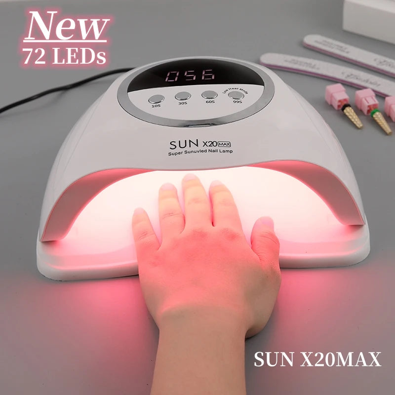 SUN X20MAX Nail Dryer Machine 72 LEDs UV LED Lamp for Nails Gel Polish Curing Manicure Lamp 10/30/60/99s Timer LCD Display
