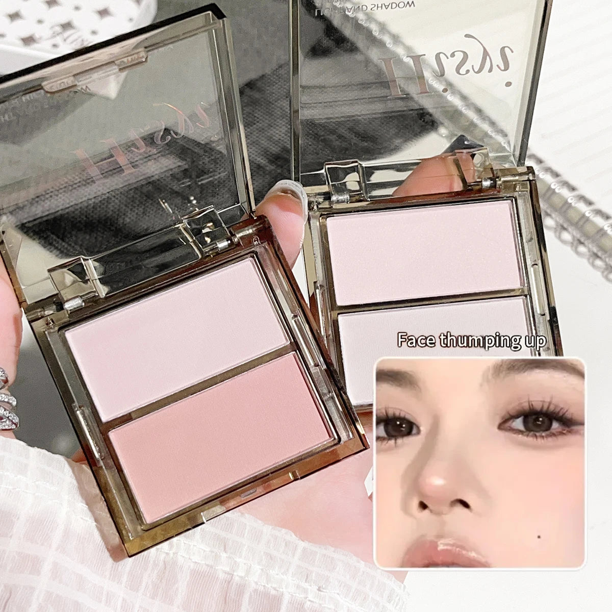 Waterproof Contour & Highlighter Palette - Color Correcting,Brightening Blush,Matte Finish,Korean makeup,2-in-1 travel portable