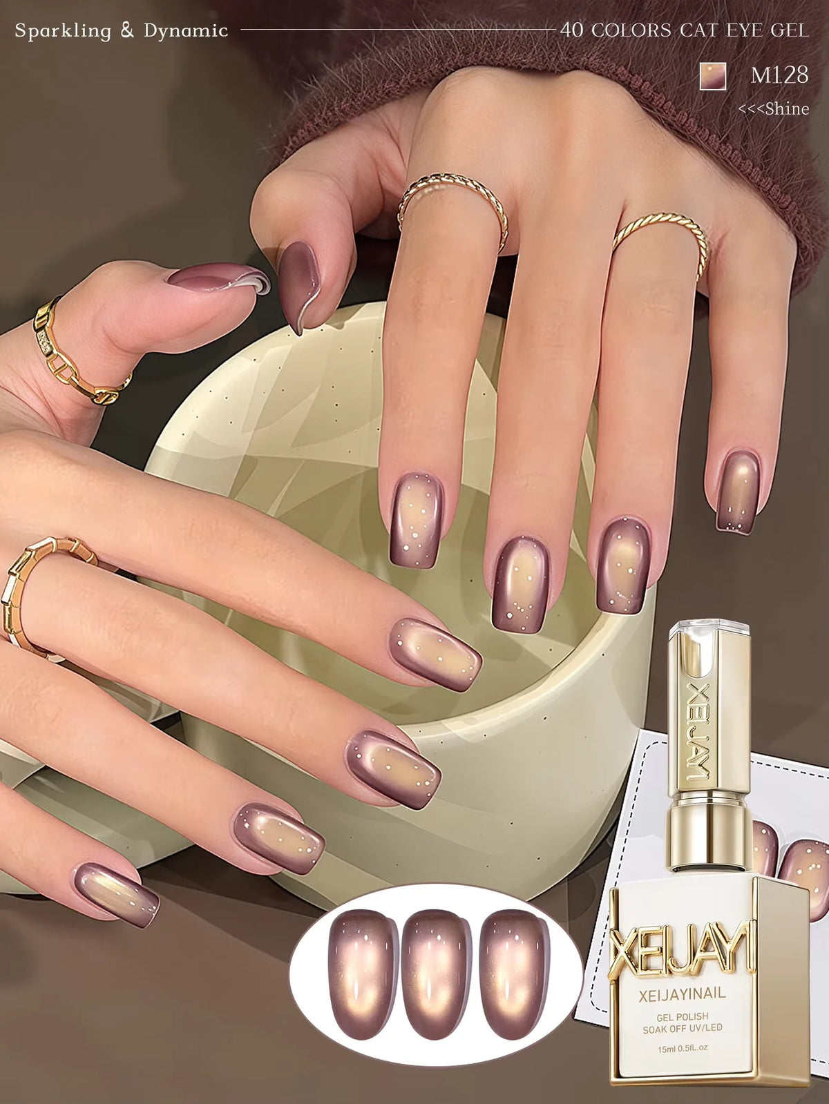 XEIJAYI 1Pc 15Ml Colorful Cat Eye Nail Gel Polish, Semi-Permanent Nail Art, Soak-Off UV LED Gel for Nail Salons & DIY Manicure