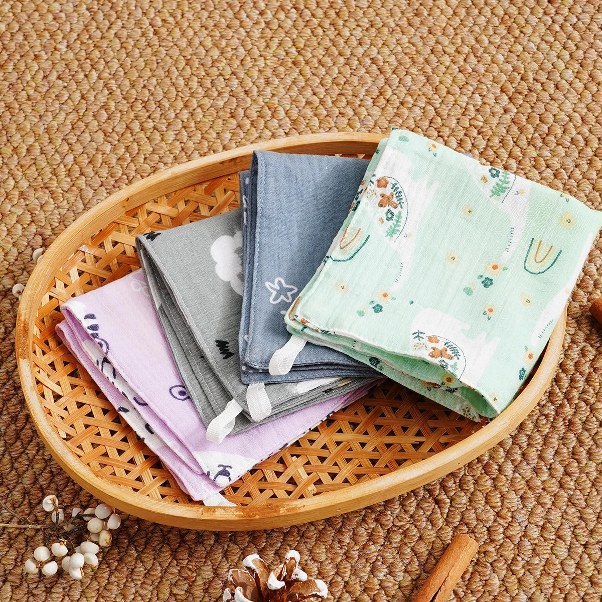 Elinfant 4PCS Baby Face Towel 100% Cotton Crepe Cloth Washcloth Soft Cozy Cloth Wipes Infant Burp Cloth
