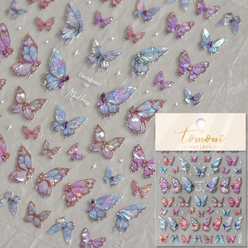 1pcs 5D Luxury Kawaii Butterfly Nail Stickers Japanese Glitter Shell Aurora Nail Art Decorations Decals DIY Manicure Slider Foil