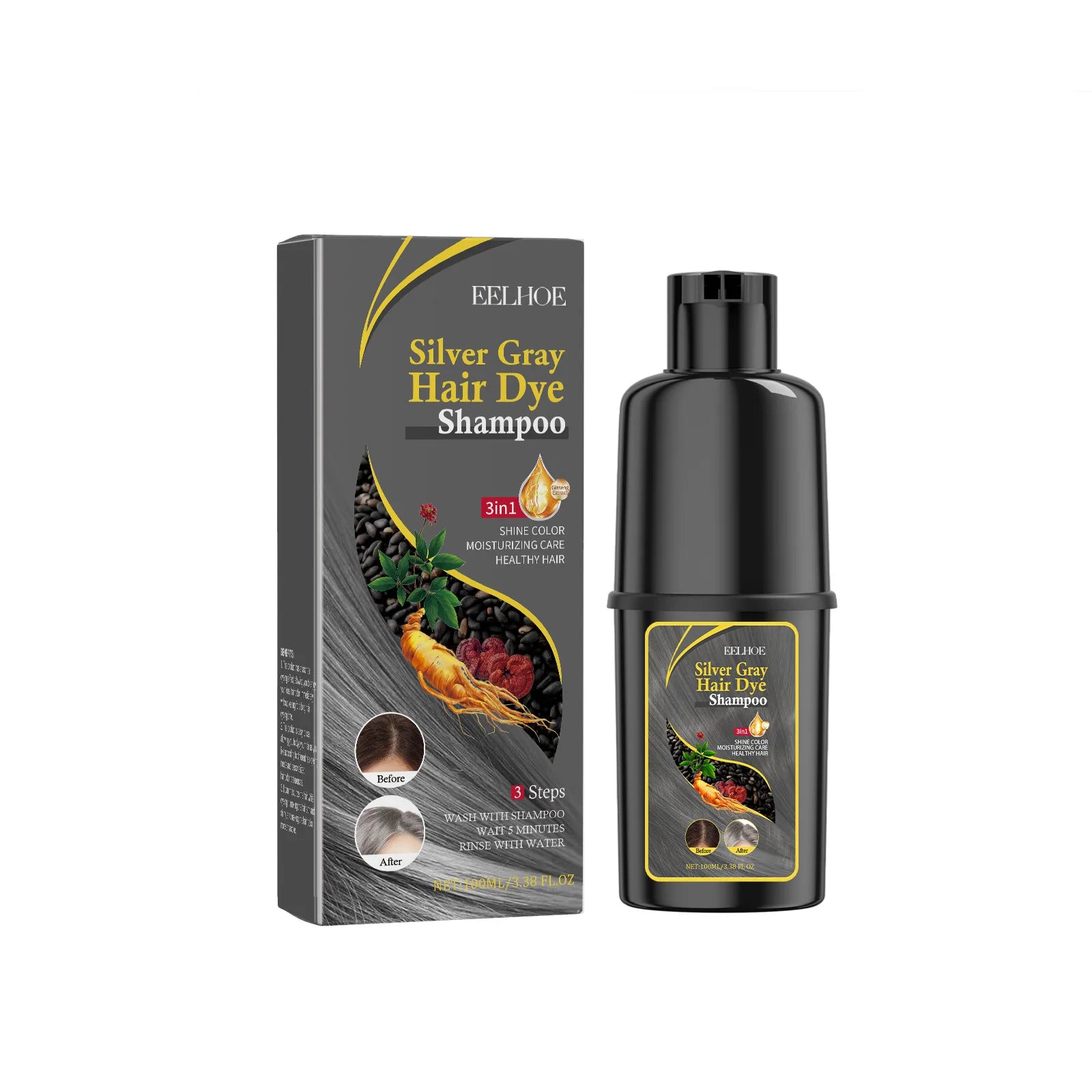 100ml Gray Color Hair Dye Shampoo 3 in 1 Oil Control Clean Hair Restoration Damage Repar Professional Hair Colors Dye Shampoo