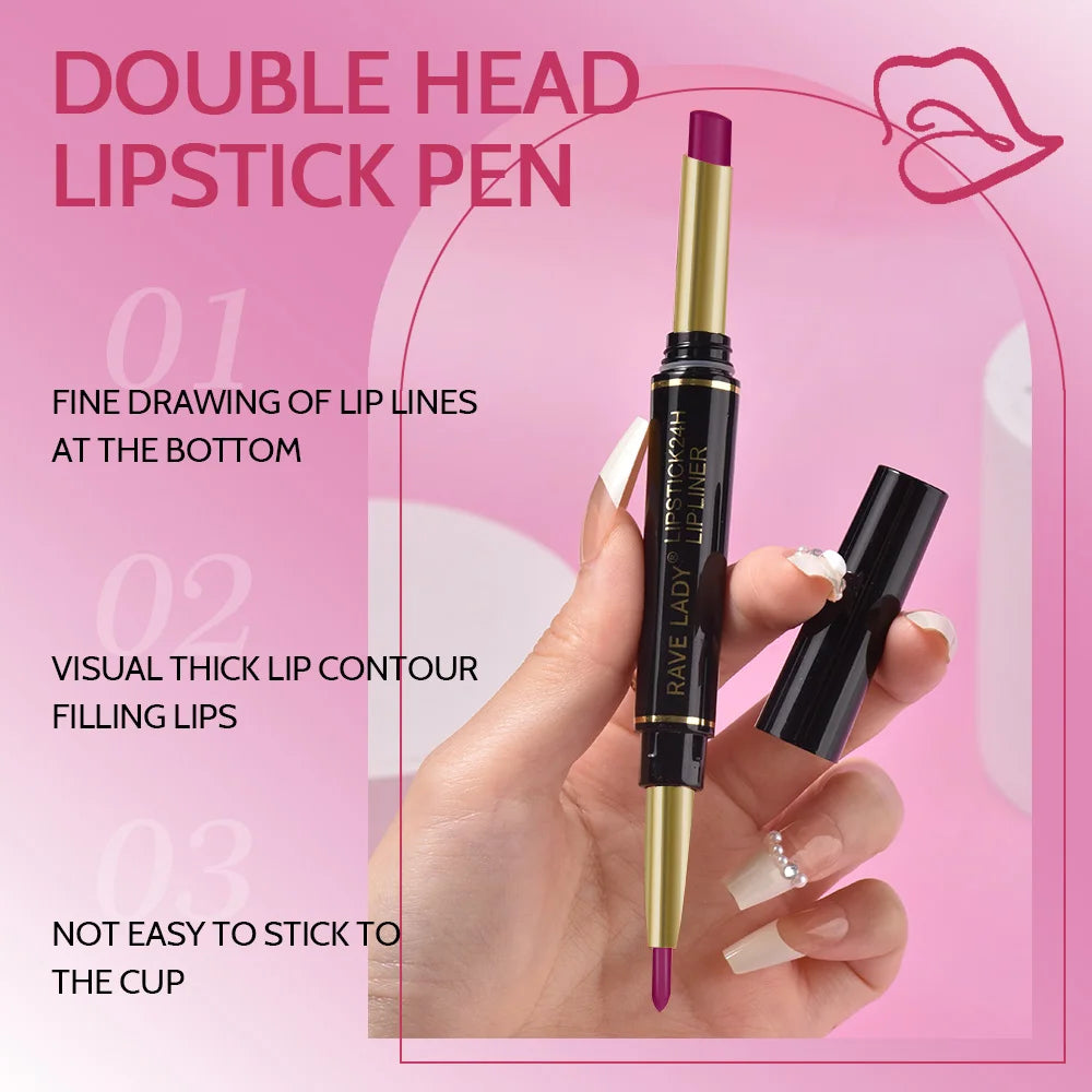 Rave Lady 2 IN 1 Matte Lipstick Lipliner Pencil 6 Color Christmas Gift Waterproof Lipstick Sexy Red Long Lasting Lipliner Makeup