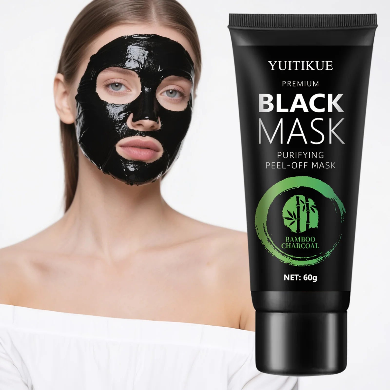 Bamboo Charcoal Black Mask 60g - Anti-Wrinkle & Whitening, Deep Cleansing Peel-Off, Removes Blackheads & Impurities