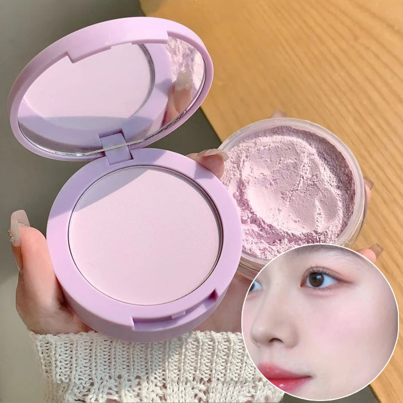 Rose Pink Makeup Loose Powder 2-in-1 Setting Powder Waterproof Oil Control Lavender Purple Transparent Pressed Powder Concealer