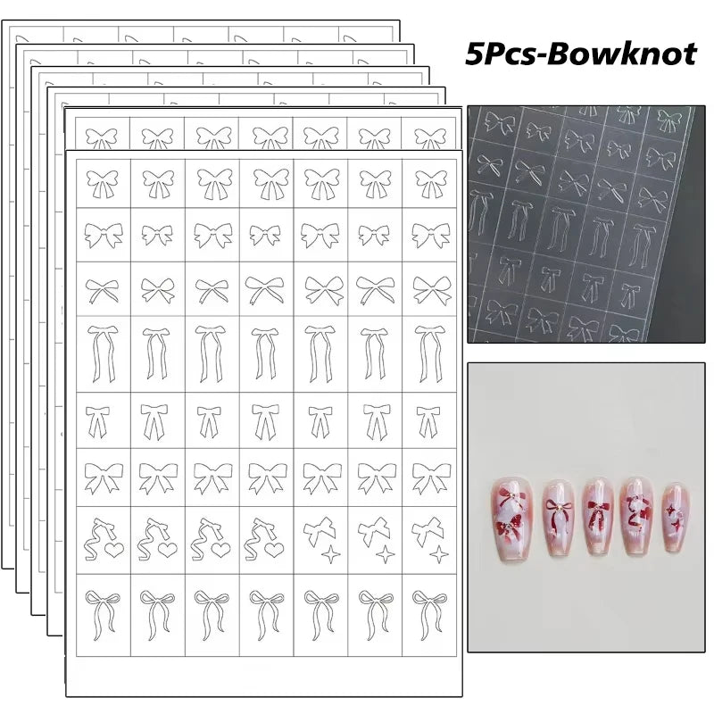 5Pcs Hollow Out Butterfly Nail Art Stencils Stickers Spray Painted Design Love Pattern Template Nail Decals Auxiliary Tools