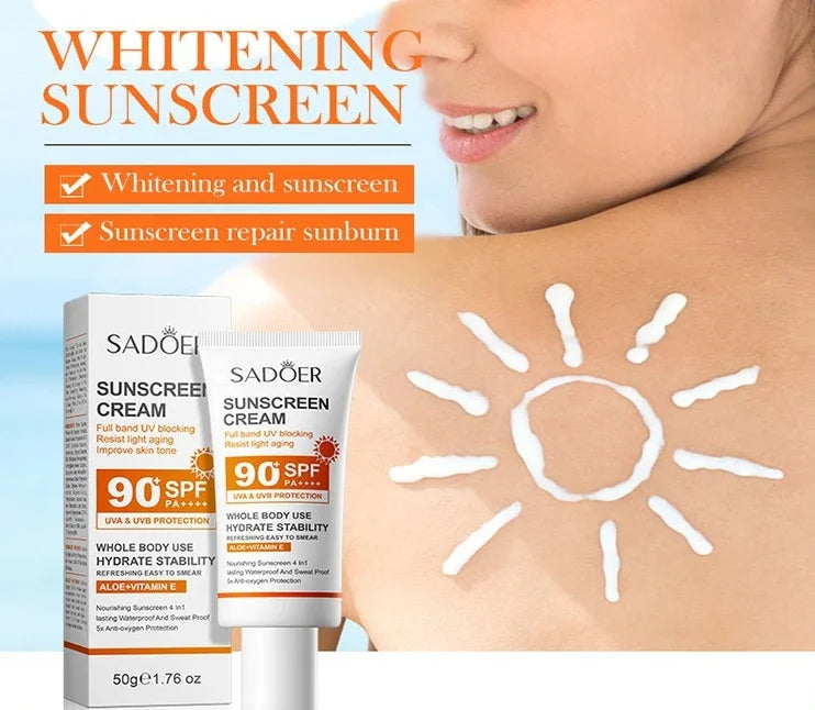 SADOER Spf 90+ Sunscreen For Face Whole Body Use Protector Solar UV Resistant Repairing Solar Blocker Facial Sunscreen