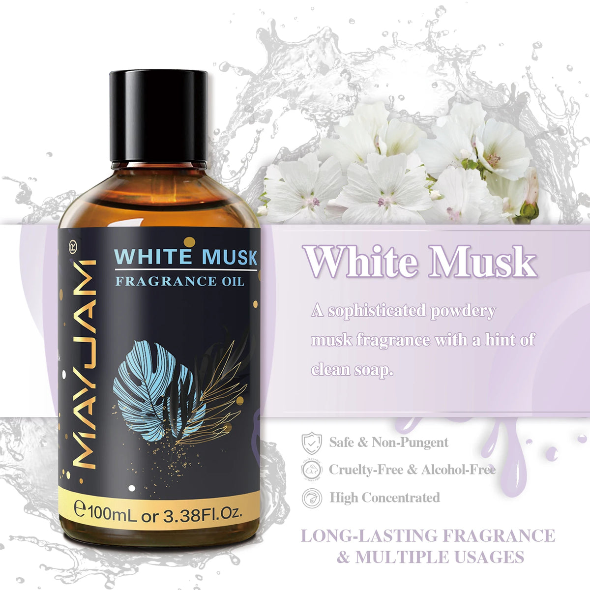 MAYJAM 100ml Fragrance Oils with Dropper For Humidifier Car Diffuser White Musk Bubble Gum Sea Breeze Freesia Baby Powder