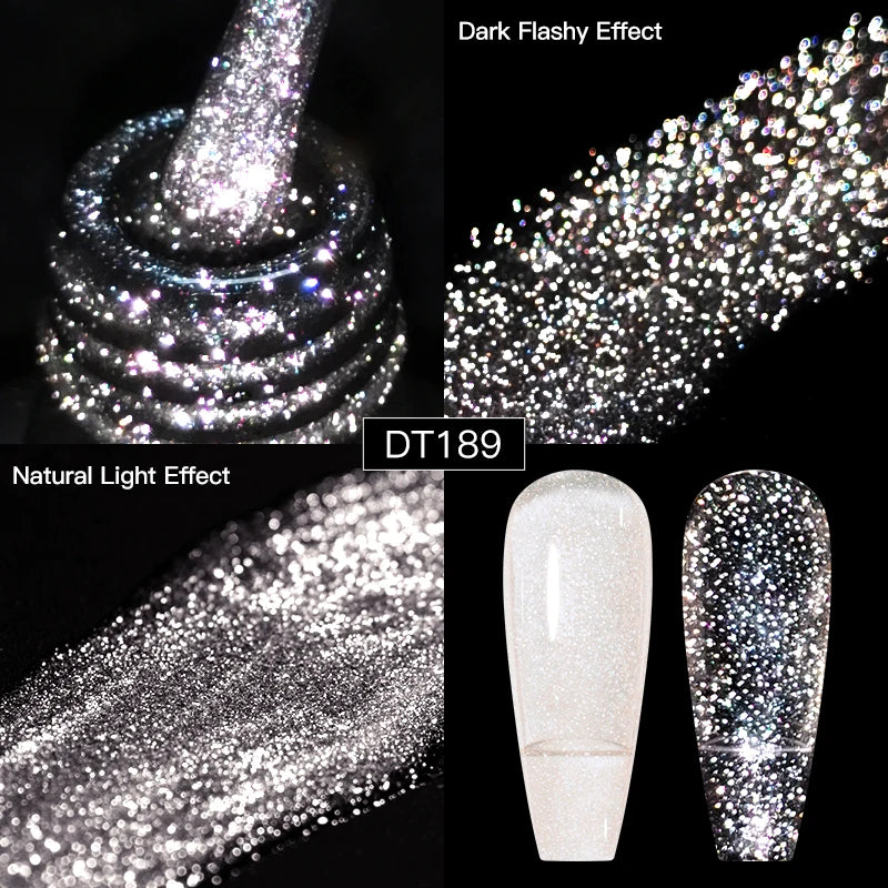 MEET ACROSS 7ml Reflective Glitter Gel Nail Polish Pink Green Purple Sparkling Soak Off UV Gel Polish for Manicure DIY Nail Art