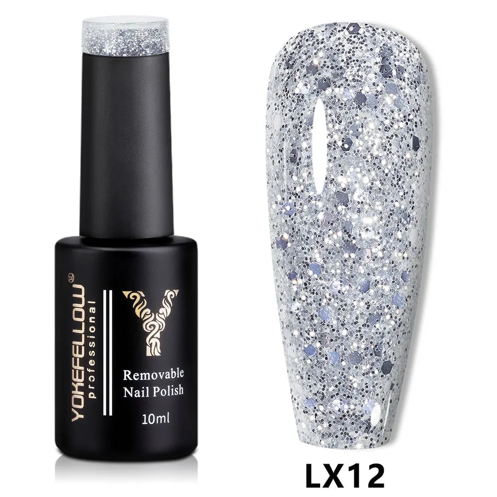 2024 New YOKEFELLOW 10ML Reflective Glitter Gel Nail Polish Soak Off UV Gel Varnish Colorful Nail Gel Polish For Manicure