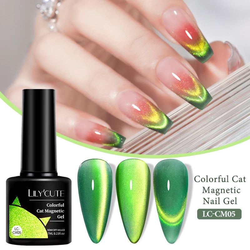 LILYCUTE 7ml 9D Black Crystal Cat Magnetic Gel Nail Polish Laser Silver Glitter Semi Permanent Manicure For Nail Art Gel Varnish