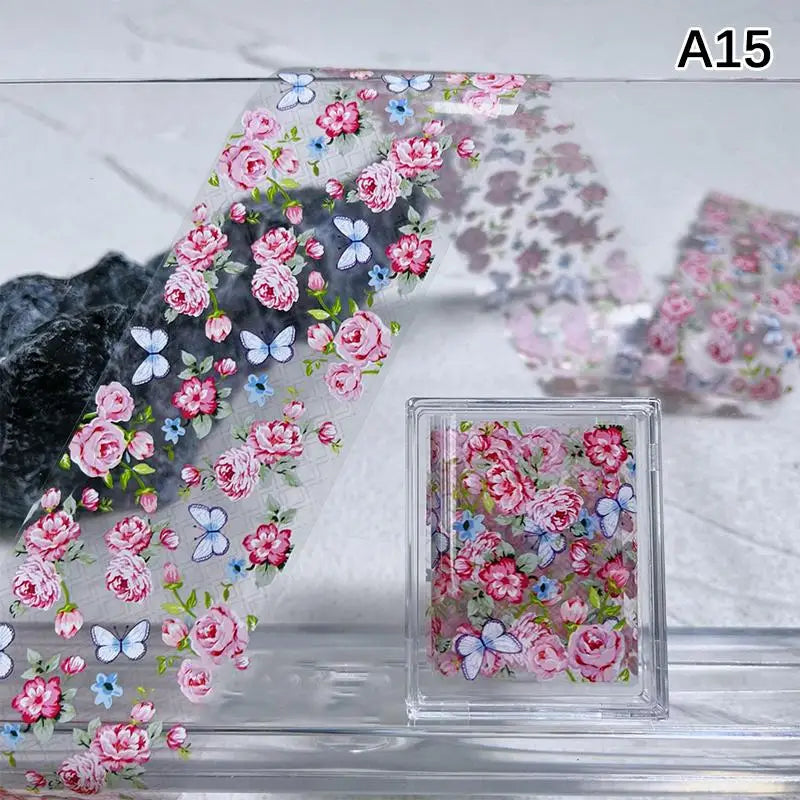✰✪Rose Flower Nail Art Transfer Foil Stickers 100cm Long Strip for Salon and Home Use Easy DIY Manicure Decoration