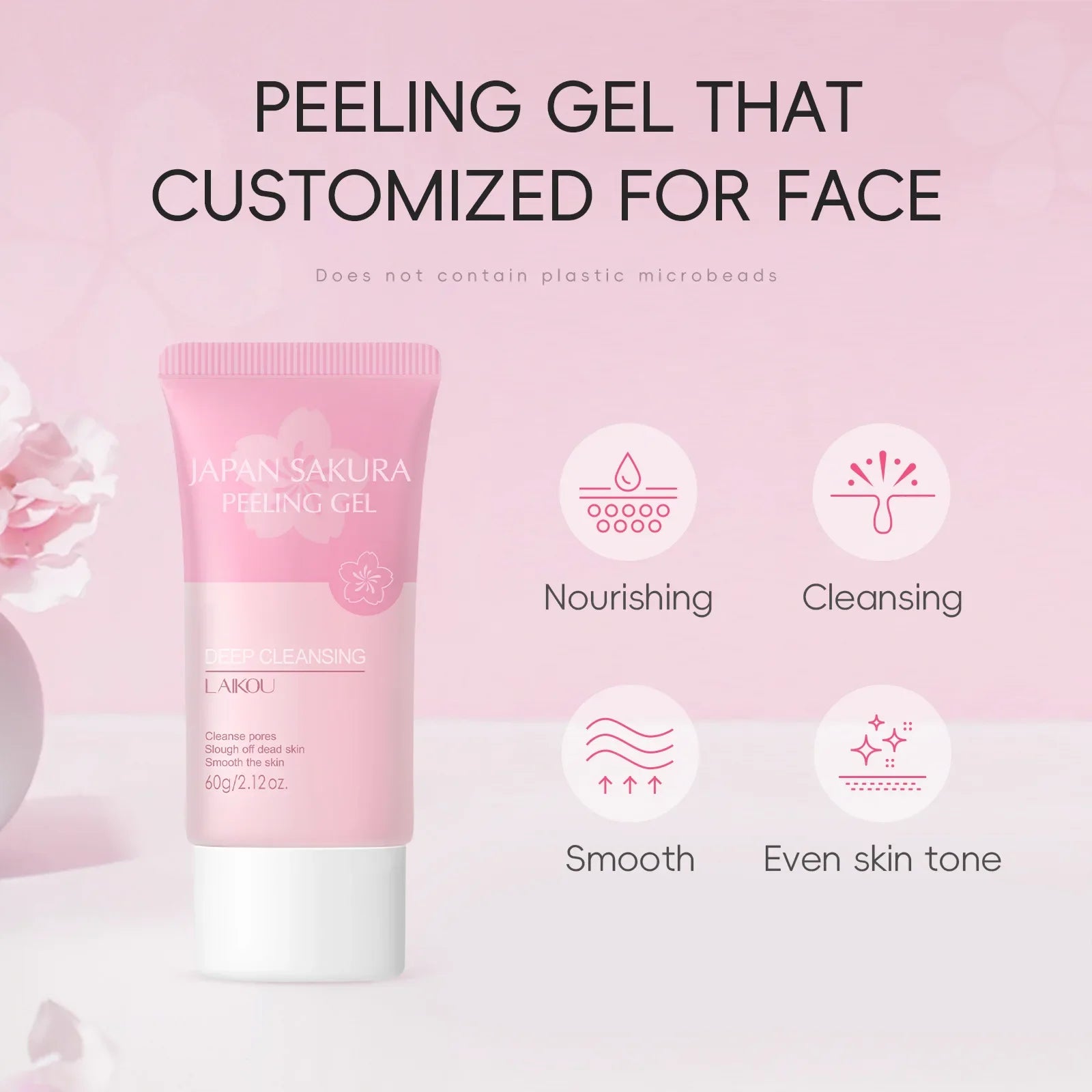 Laikou Sakura Exfoliating Gel Face Body Scrub Deep Cleansing Pores Hydrating Peel Gentle Skin Care Washable Exfoliator 60g