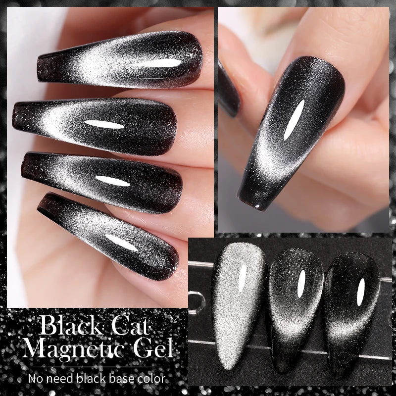 LILYCUTE 7ml 9D Black Crystal Cat Magnetic Gel Nail Polish Laser Silver Glitter Semi Permanent Manicure For Nail Art Gel Varnish