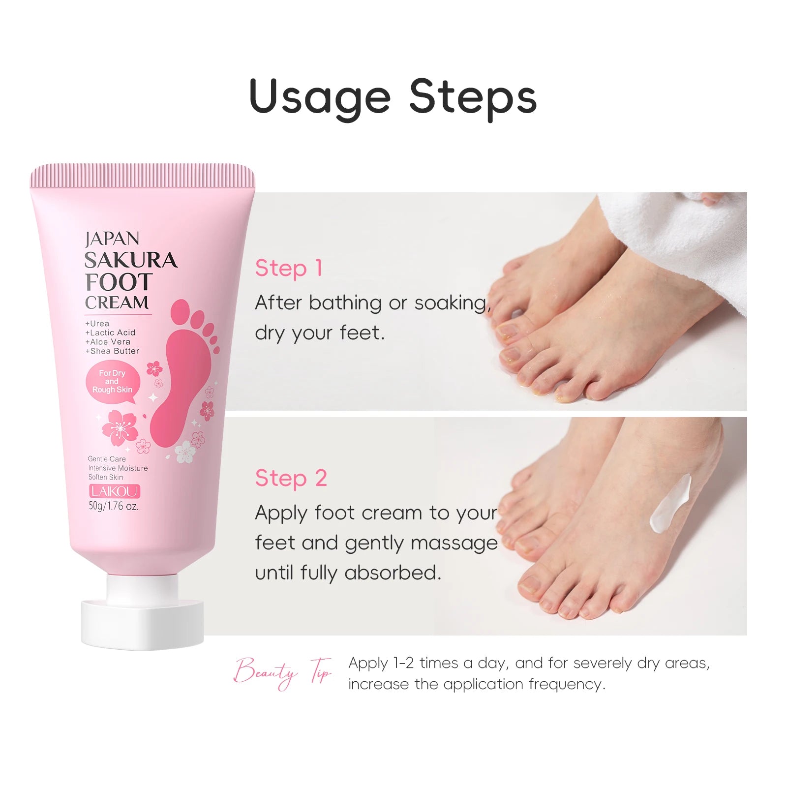 LAIKOU Japan Sakura Foot Cream 50g Exfoliating Moisturizing Softening Dry Rough Skin Foot Care