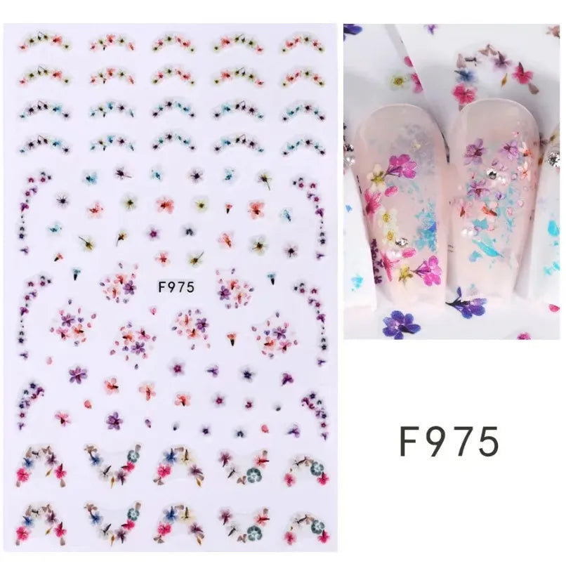 3D Flower Petal Nail Stickers Purple Pink Tulip Leaf Clover Summer Avocado Fruit Geometric Line Floral Manicure Decoration