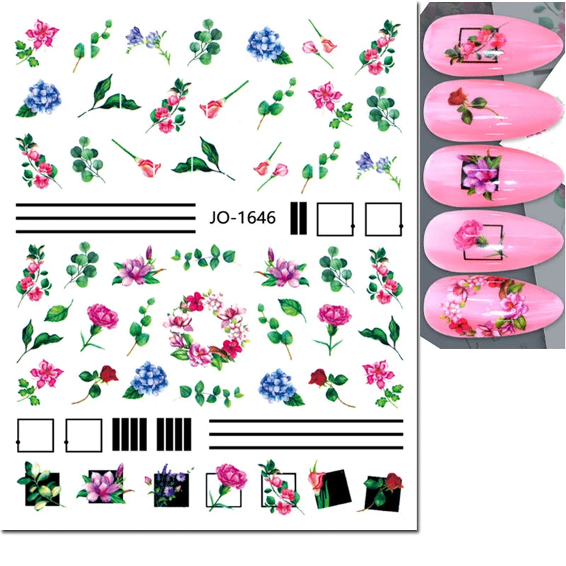 3d Nail Art Decals Geometric Lines Daisy Sunflowers Letters Adhesive Sliders Nail Stickers Decoration For Manicure