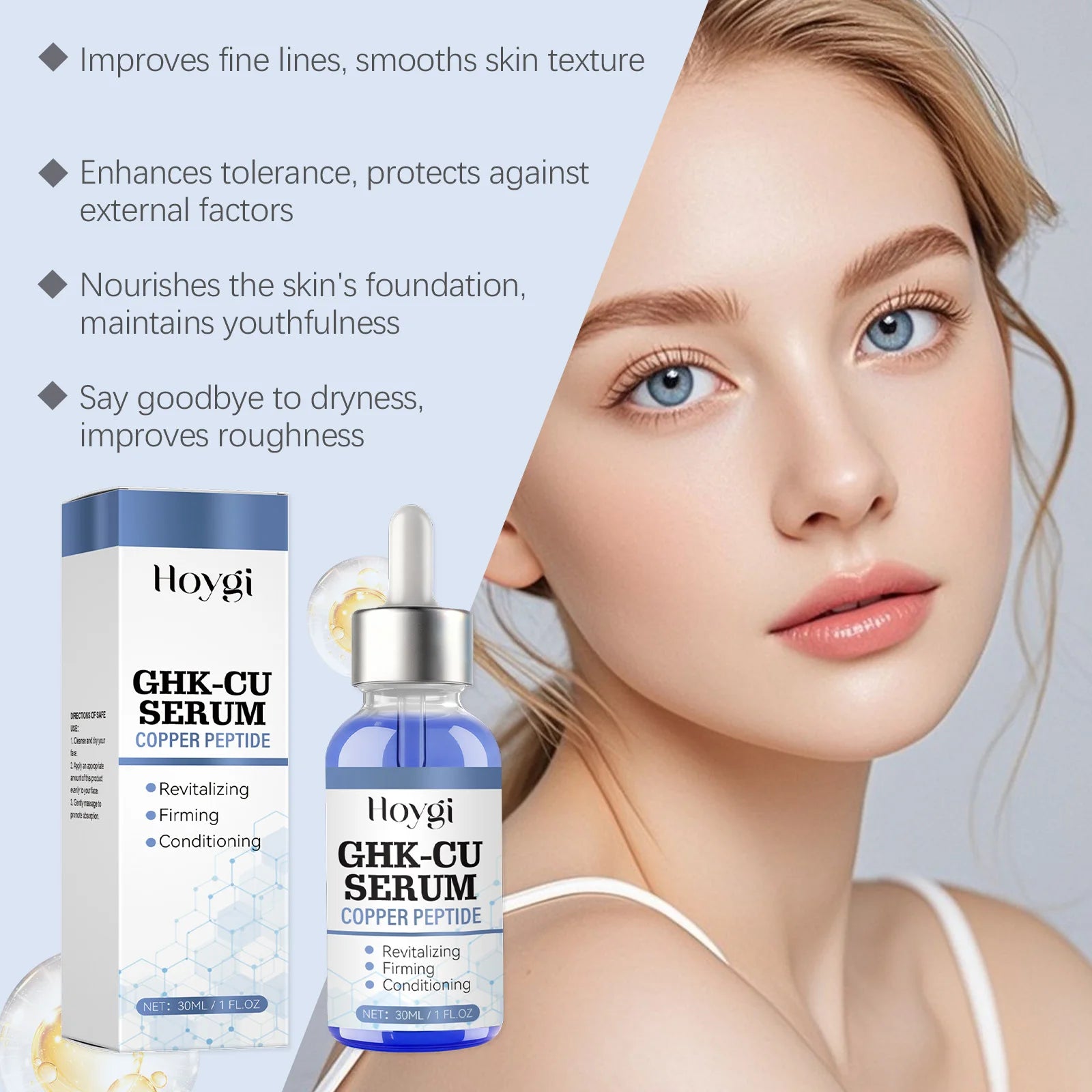 Copper Peptide Serum Anti Aging Face Serum Firming Lifting Fade Fine Lines Pore Shrinking Moisturizer Hyaluronic Acid Skin Care