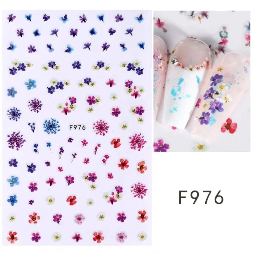 3D Flower Petal Nail Stickers Purple Pink Tulip Leaf Clover Summer Avocado Fruit Geometric Line Floral Manicure Decoration