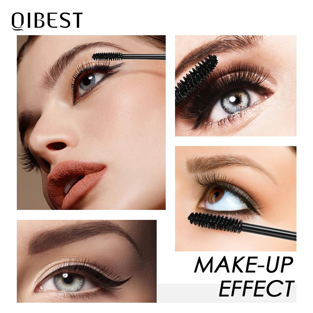 QIBEST 2 Pack Silk Fiber Eyelash Black Mascara Waterproof Lasting Eyelash Extension Thick Lift Lengthening Eyelash  Mascara