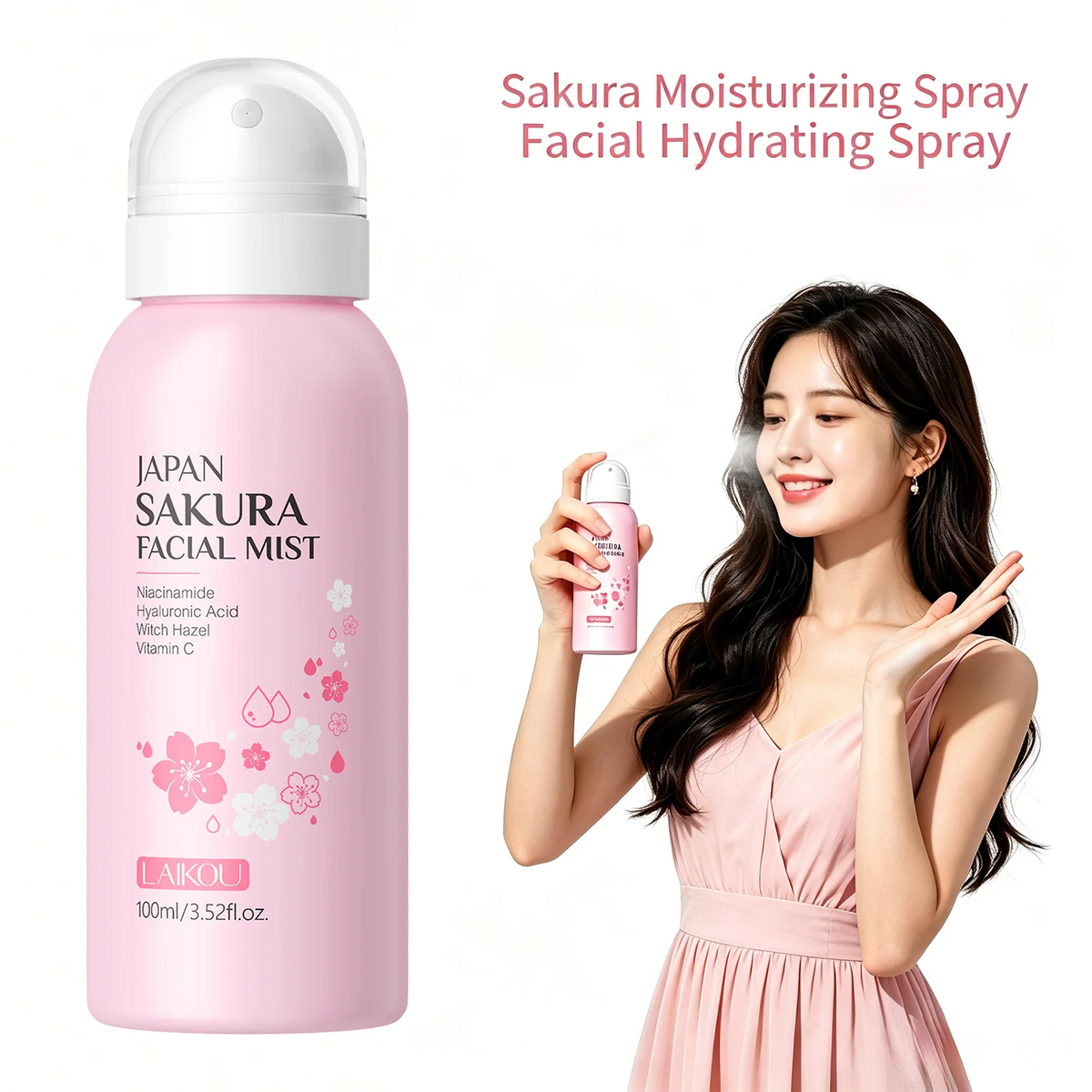 LAIKOU Sakura Facial Mist 100ml Hydrating Spray Moisturizing Brightening Toner Oil Control Shrink Pores Skin Care